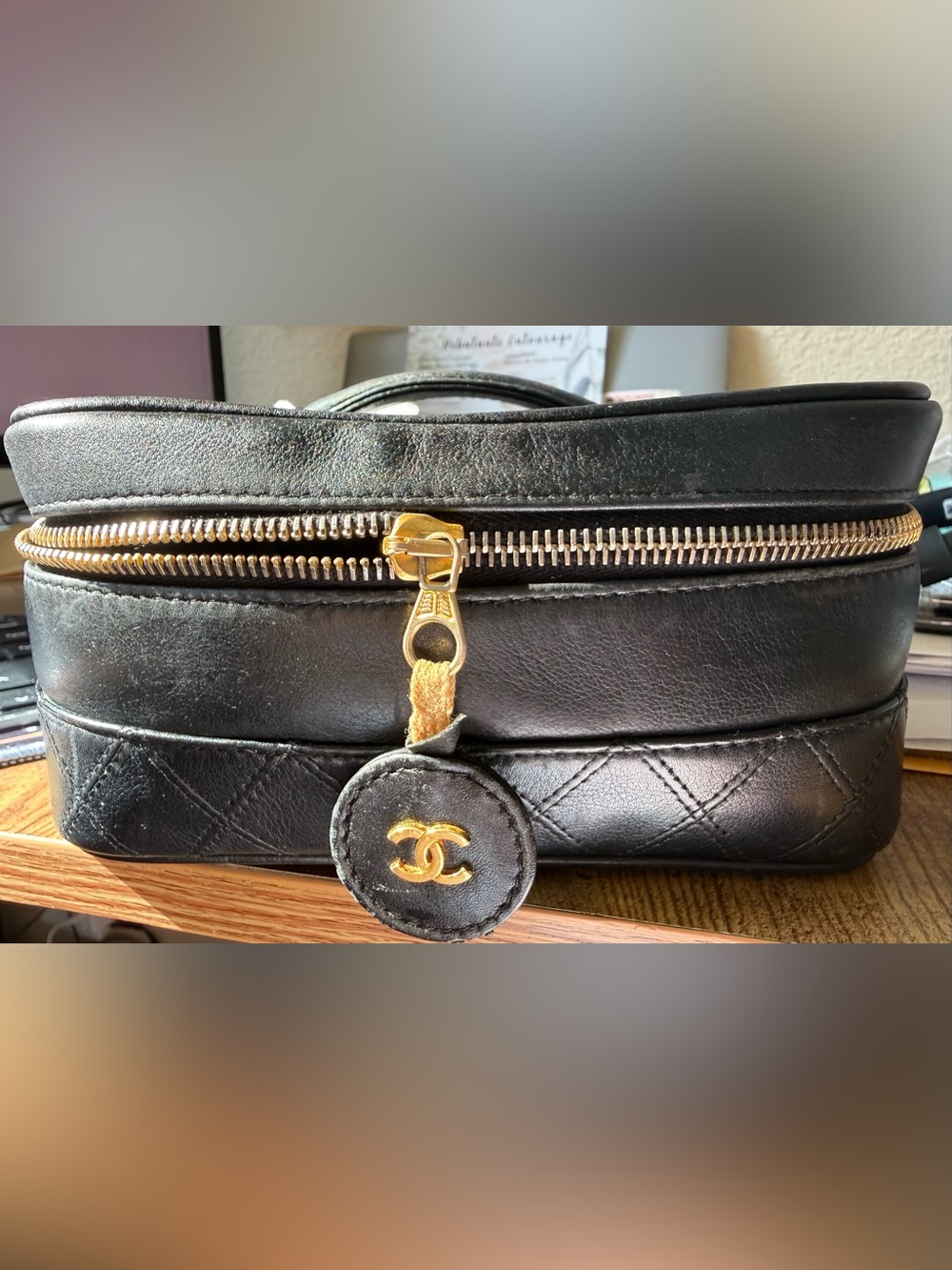 Chanel Vintage Vanity Cosmetic Case – Black Lambskin | 24K Gold-Plated Hardware